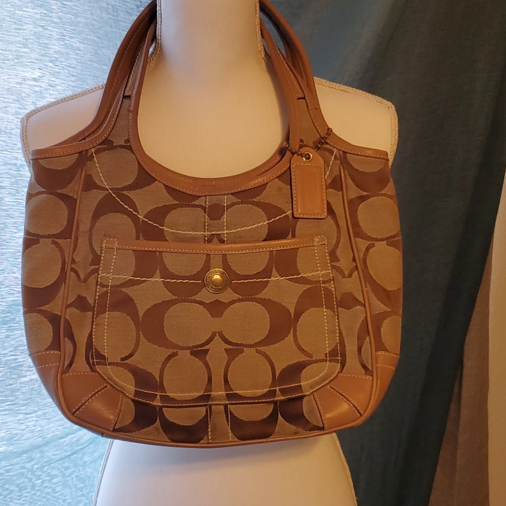 Coach Purse Brown Signature Jacquard
